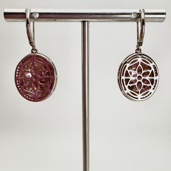 Violet Purple CZ Gemstone Dangle Earrings VTG Sterling Silver 925 Oval 1.5" L - Picture 4 of 8